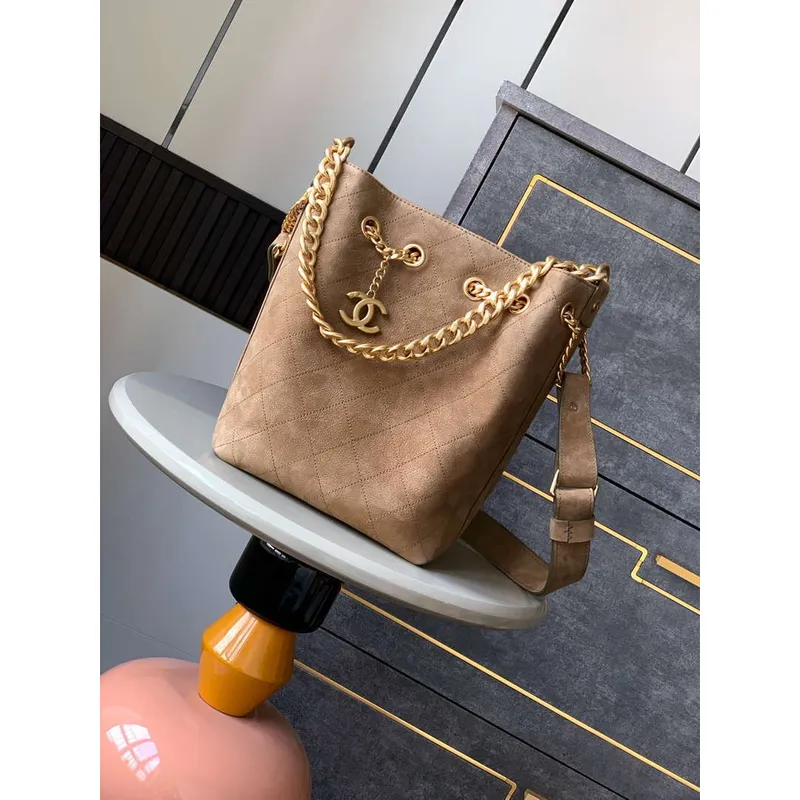 Chanel A99004 Vintage Hobo 25P Košíková Nákupní Taška Z Semiše Hnědá