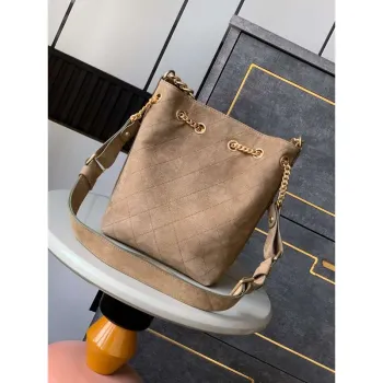 Chanel A99004 Vintage Hobo 25P Košíková Nákupní Taška Z Semiše Hnědá