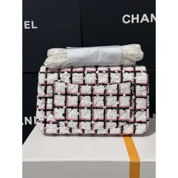 Chanel A69900 25C Mini Flap Tkanina Tisk AS1116 Růžová a bílá