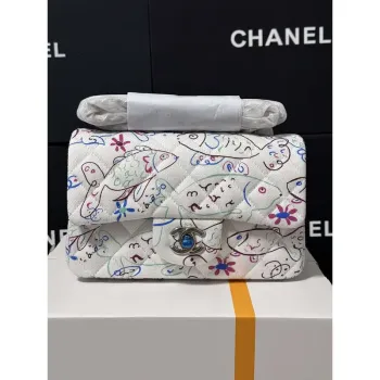 Chanel A69900 25C Mini Flap Tkanina Tištěná AS1116 Bílá
