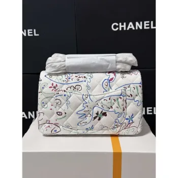 Chanel A69900 25C Mini Flap Tkanina Tištěná AS1116 Bílá