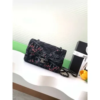 Chanel A69900 25c Mini Flap Černá Tkanina Tisknutá AS1116 Černá