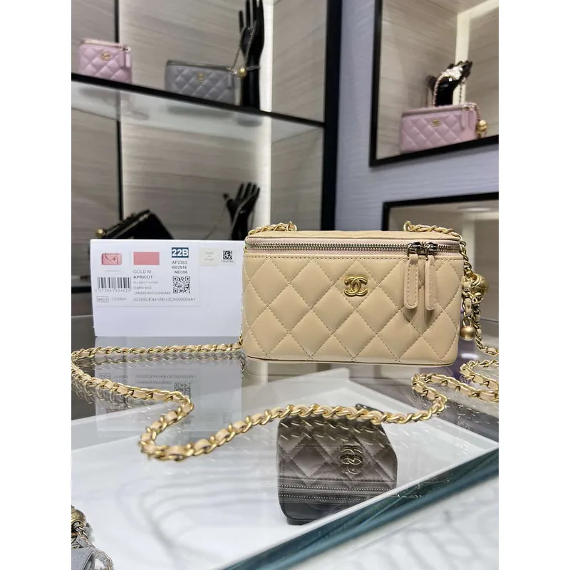 Chanel AP2303 Kabelka s řetízkem z jehněčí kůže zlaté koule meruňková