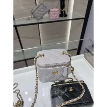 Chanel AP1447 malá toaletní taška s řetízkem z jehněčí kůže zlatá Nastavitelná malá zlatá kuličky Šedá