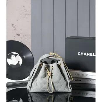 Chanel AS5293 Malá Hobo Suede & Zlatý tón kovu Sloní šedá