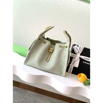 Chanel AS5293 Malá Hobo Suede & Zlatý tón kovu Světle zelená