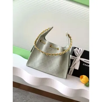 Chanel AS5293 Malá Hobo Suede & Zlatý tón kovu Světle zelená