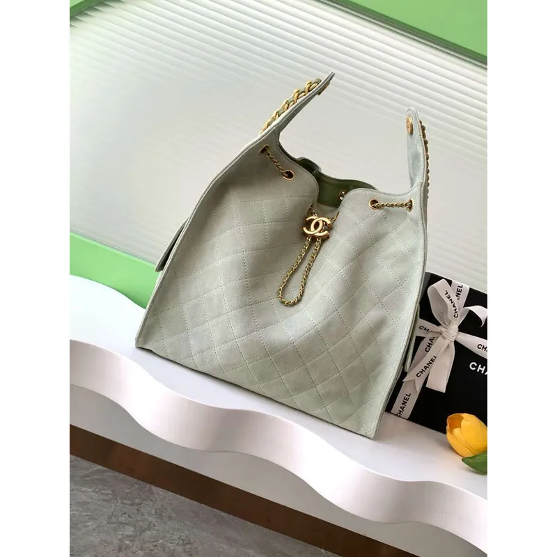 Chanel AS5311 Velká hobo kabela z semiše & zlatého tónu kovu světle zelená