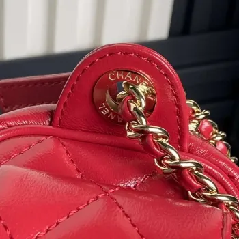 Chanel AS5220 Malá taška na fotoaparát Lesklá zmačkaná jehněčí kůže & zlatý tón kovu červená