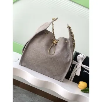 Chanel AS5311 Velká hobo z semiše & zlatého tónu kovu šedá