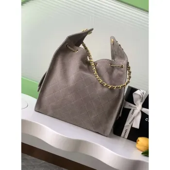 Chanel AS5311 Velká hobo z semiše & zlatého tónu kovu šedá