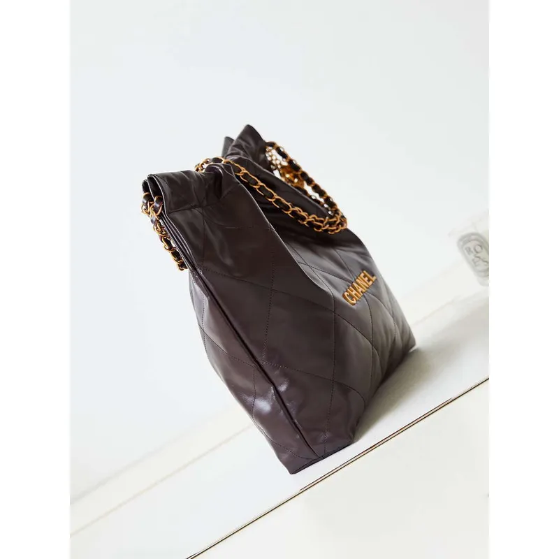 Chanel 22 AS3260 Malá kabelka Lesklá telecí kůže Tmavě hnědá