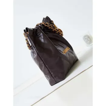 Chanel 22 AS3261 Kabelka Lesklá telecí kůže Tmavě hnědá