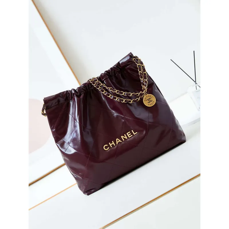 Chanel 22 AS3261 Kabelka Lesklá telecí kůže Tmavě červená