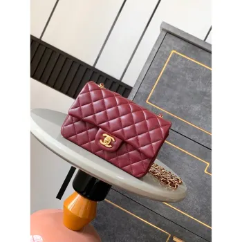 Chanel A69900 Mini Flap Bag jehněčí kůže AS1116 vínově červená