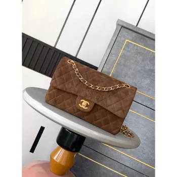 Chanel A01112 Flap Classic 11.12 Kabelka z semišové kůže & zlatého tónu kovu Tan