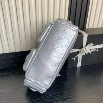 Chanel AS5302 Hobo Lesklá jehněčí kůže & Zlatý tón kovu Stříbrná