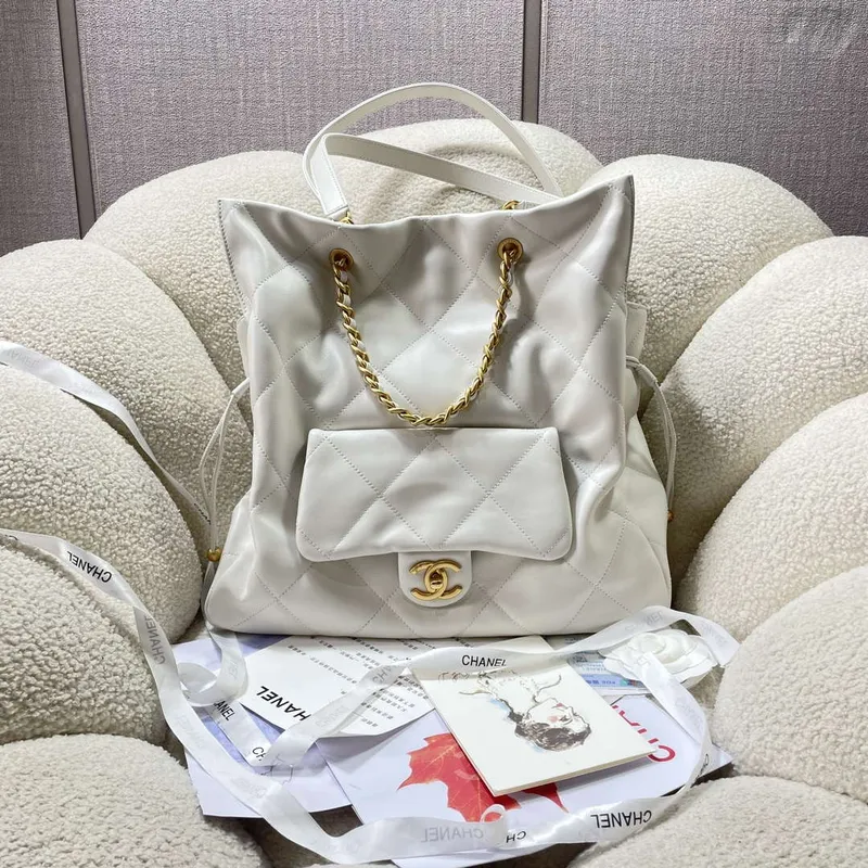 Chanel AS5315 Nákupní taška Lesklá jehněčí kůže & zlatý tón kovu Bílá