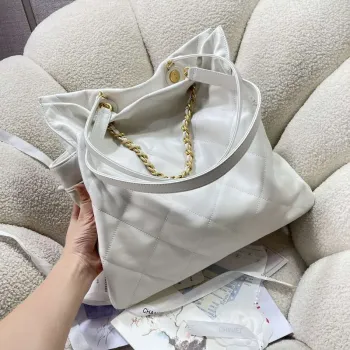 Chanel AS5315 Nákupní taška Lesklá jehněčí kůže & zlatý tón kovu Bílá