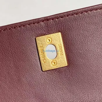 Chanel 25C AS5036 Malá taška z jehněčí kůže & zlatého tónu kovu vínově červená