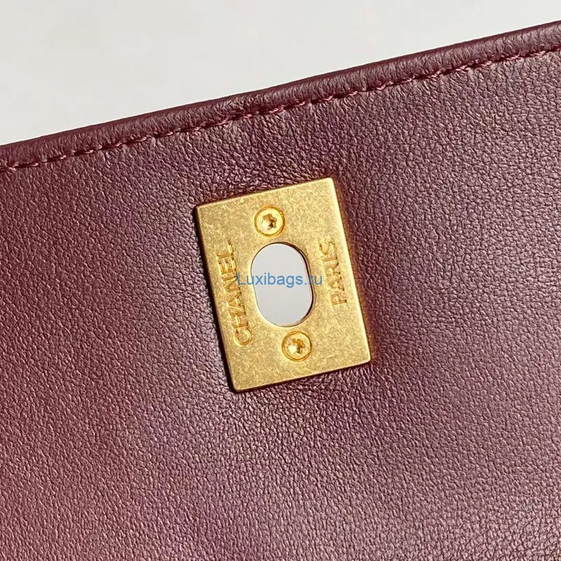 Chanel 25C AS5036 Malá taška z jehněčí kůže & zlatého tónu kovu vínově červená