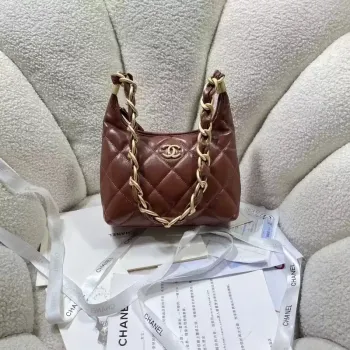 Chanel AS4922 Malá hobo lesklá jehněčí kůže & zlatý tón kovu hnědá