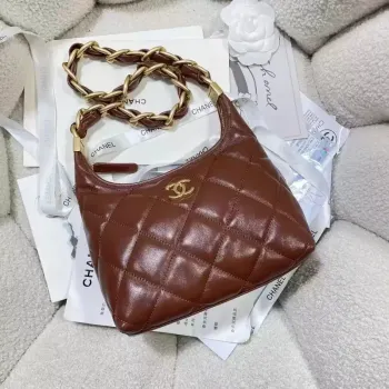 Chanel AS4922 Malá hobo lesklá jehněčí kůže & zlatý tón kovu hnědá