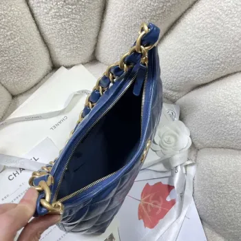 Chanel AS4912 Střední Hobo Lesklá jehněčí kůže & zlatý tón kovu námořnická modrá