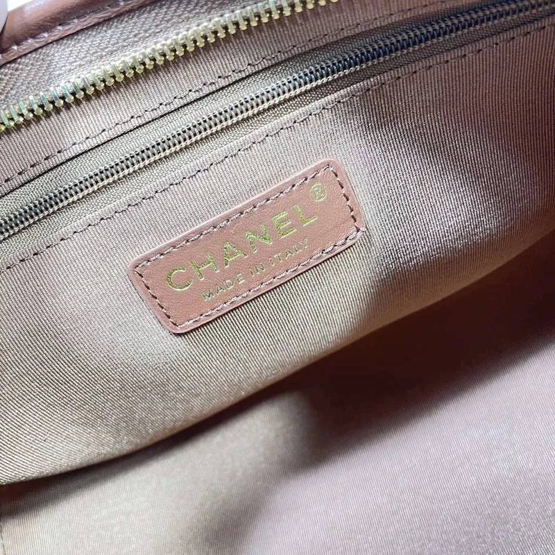 Chanel AS4912 Střední Hobo Lesklá jehněčí kůže & zlatý tón kovu hnědá