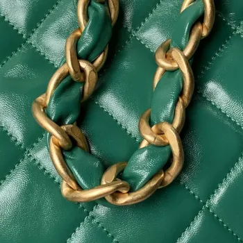 Chanel AS4923 Velká hobo kabelka Lesklá jehněčí kůže & Zlatý tón kovu Tmavě zelená