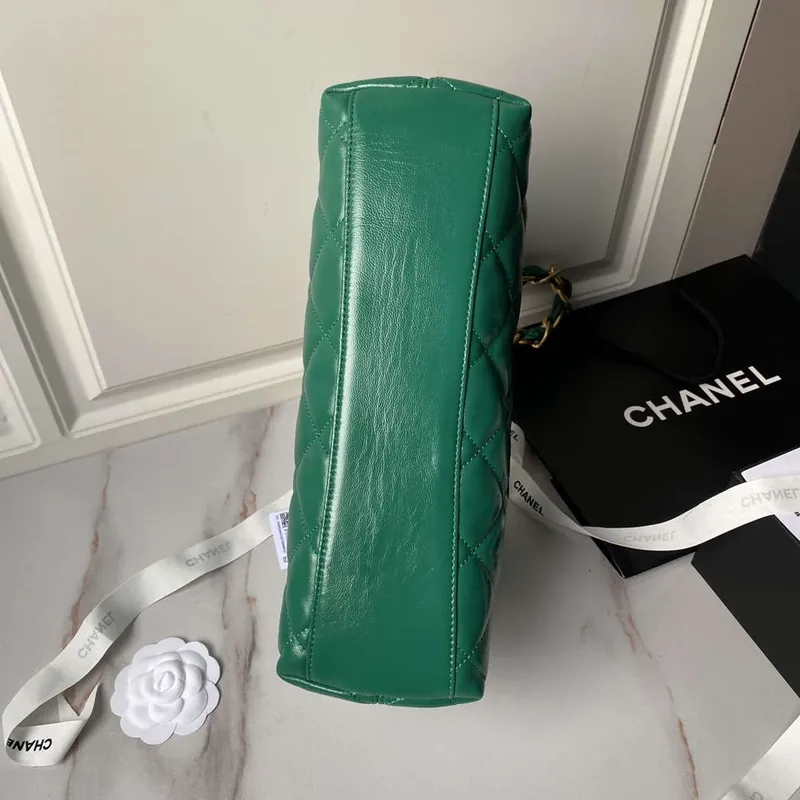 Chanel AS4923 Velká hobo kabelka Lesklá jehněčí kůže & Zlatý tón kovu Tmavě zelená