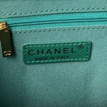 Chanel AS4923 Velká hobo kabelka Lesklá jehněčí kůže & Zlatý tón kovu Tmavě zelená
