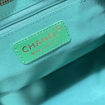 Chanel AS4923 Velká Hobo Lesklá Jehněčí Kůže & Zlacený Kov Zelená