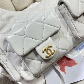 Chanel AS5302 Hobo Lesklá jehněčí kůže & zlatý tón kovu šedá