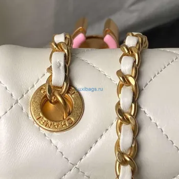 Chanel AS4967 Malá kabelka s klopou Lesklá jehněčí kůže smalt & zlatý tón kovu bílá