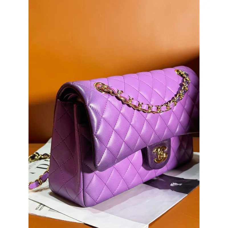Chanel A01112 Klopová klasická kabelka 11.12 Gradientní jehněčí kůže a zlatý kov Fialová