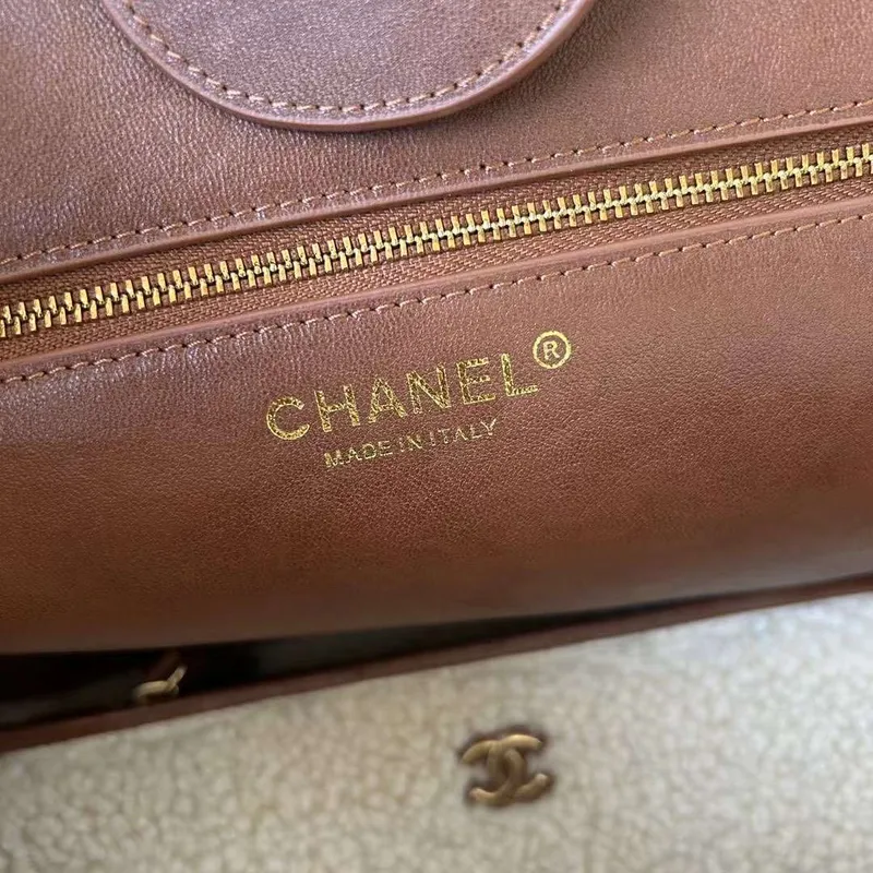 Chanel A66941 Velká taška TOTE z jehněčí kůže a zlatého kovu, hnědá a béžová
