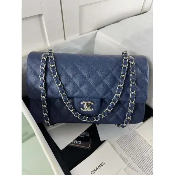 Chanel A01112 Flap Classic 11.12 Kabelka Teletina a stříbrný kov Tmavě modrá