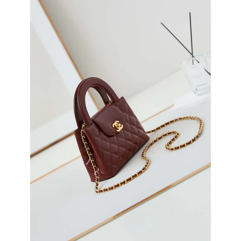 Chanel AS4416 Mini Nákupní Taška lesklá stárnutá telecí kůže zlatý tón kovu hnědá