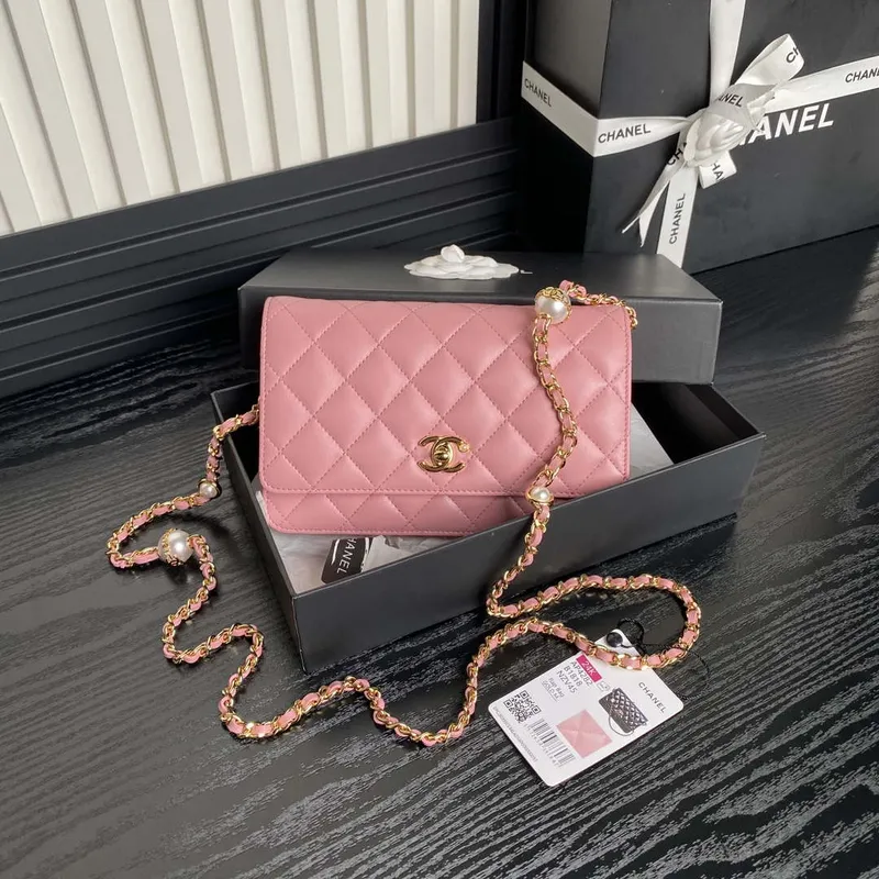 Chanel AP4282 19 Peněženka na řetízku Lesklá jehněčí kůže  Imitace perel a zlatý kov Růžová