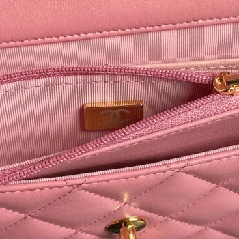 Chanel AP4282 19 Peněženka na řetízku Lesklá jehněčí kůže  Imitace perel a zlatý kov Růžová