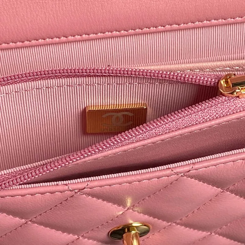 Chanel AP4282 19 Peněženka na řetízku Lesklá jehněčí kůže  Imitace perel a zlatý kov Růžová