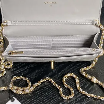 Chanel AP4282 19 Peněženka na řetízku Lesklá jehněčí kůže  Imitace perel a zlatý kov Šedá