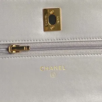 Chanel AP4282 19 Peněženka na řetízku Lesklá jehněčí kůže  Imitace perel a zlatý kov Šedá