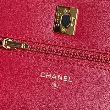 Chanel AP4282 19 Peněženka na řetízku z lesklé jehněčí kůže  Imitace perel a zlatý kov Červená