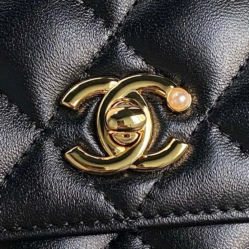Chanel AP4282 19 Peněženka na řetízku Lesklá jehněčí kůže  Imitace perel a zlatý kov Černá