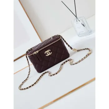 Chanel AP4301 Clutch Embossed Rhinestone s řetízkem Vanity Box taška tmavě červená