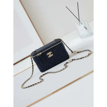 Chanel AP4301 Clutch Embossed Rhinestone s řetízkem Vanity Box taška tmavě modrá