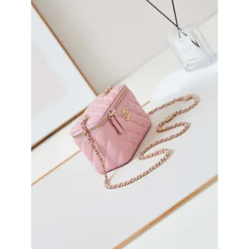 Chanel AP4301 Clutch Embossed Rhinestone s řetízkem Vanity Box taška světle růžová