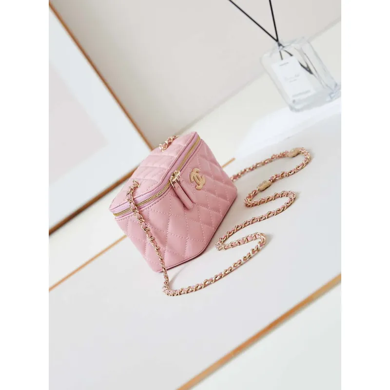 Chanel AP4301 Clutch Embossed Rhinestone s řetízkem Vanity Box taška světle růžová